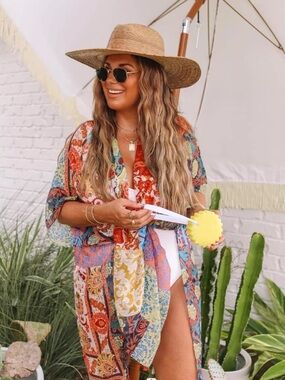 Moss Rose Boho Beach Cover up Swimsuit Kimono Cardigan